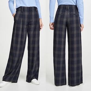 NWT Vince navy plaid wide leg pants